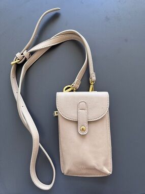 Fawn Design Taupe Crossbody Phone Pouch with Gold Hardware